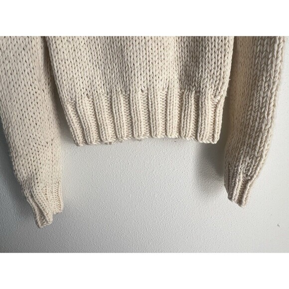 J Crew 100% Wool Aran Style Cable Knit Fisherman Hand Knit Turtleneck Sweater M - Picture 7 of 8